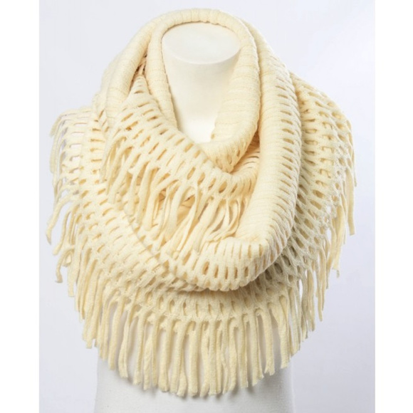 Chenille Fringe Bulky Infinity Scarf in Ivory - Picture 2 of 2